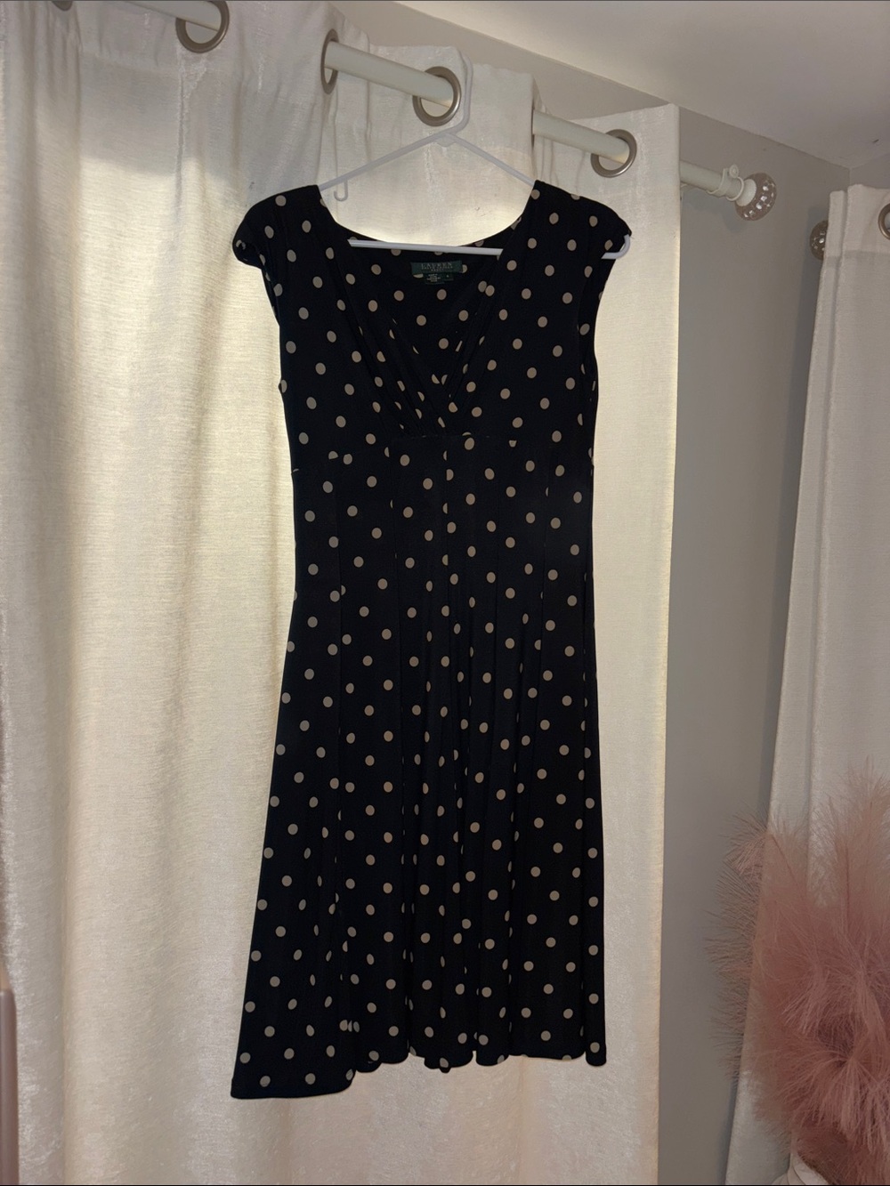 Lauren Ralph Lauren Navy Midi Dress with Beige Polka Dots